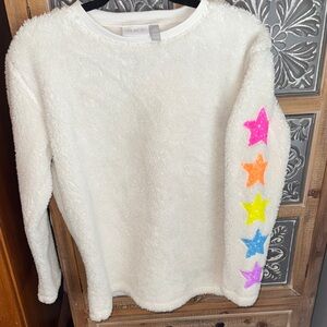 The Children's Place Cream Fuzzy Sweater with Neon Star Sleeve
